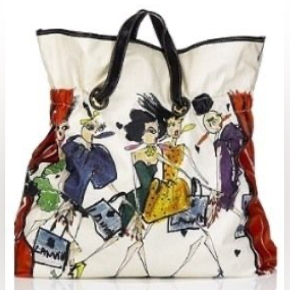 Lanvin 22 Faubourg Beige Multi Alber Elbaz Woman Sketch Canvas Tote Handbag